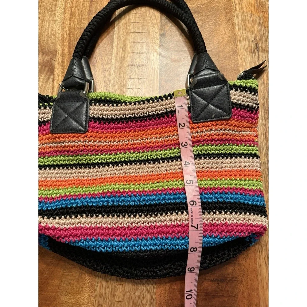 The Sak Multicolor Crochet Knit Hobo Shoulder Bag Boho Striped Handbag